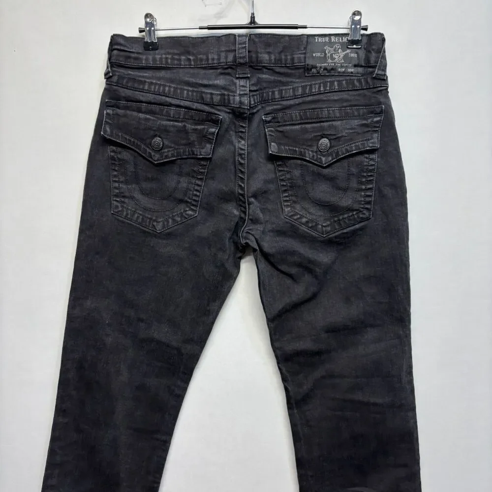 True Religion Men Ricky Relaxed Straight Jeans Size 33x32 Black Denim C124 -5